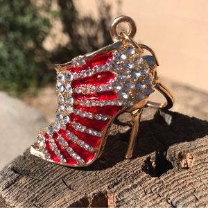 Rhinestone High Heel Red Silver Gold Purse Charm-Key Chain